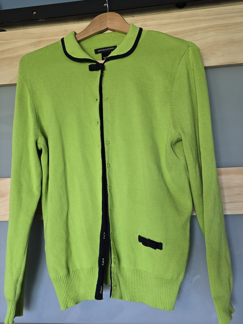 Goodclothes Lime Green Cardigan with Navy Trim